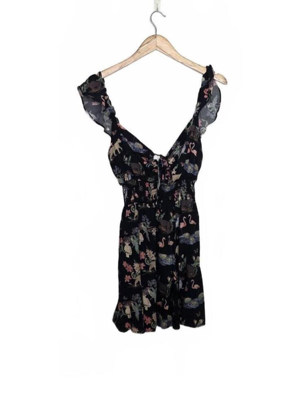 Reformation Emmaline Dress Black Animals 10 Large New With Tags